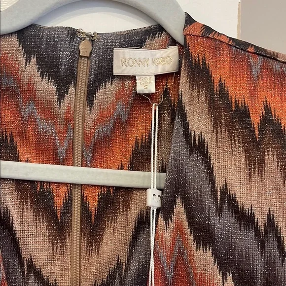 Ronny Kobo Collection Zigzag Long Sleeve Dress - Orange and Black - Picture 3 of 5